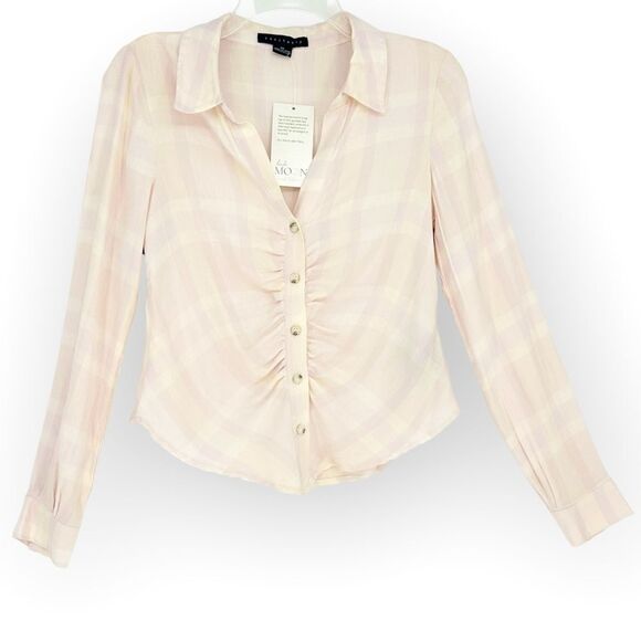 SANCTUARY CLOTHING NWT WOMENS WHISPER PLAID RUCHED BOYFRIEND SHIRT- size M - Picture 8 of 11